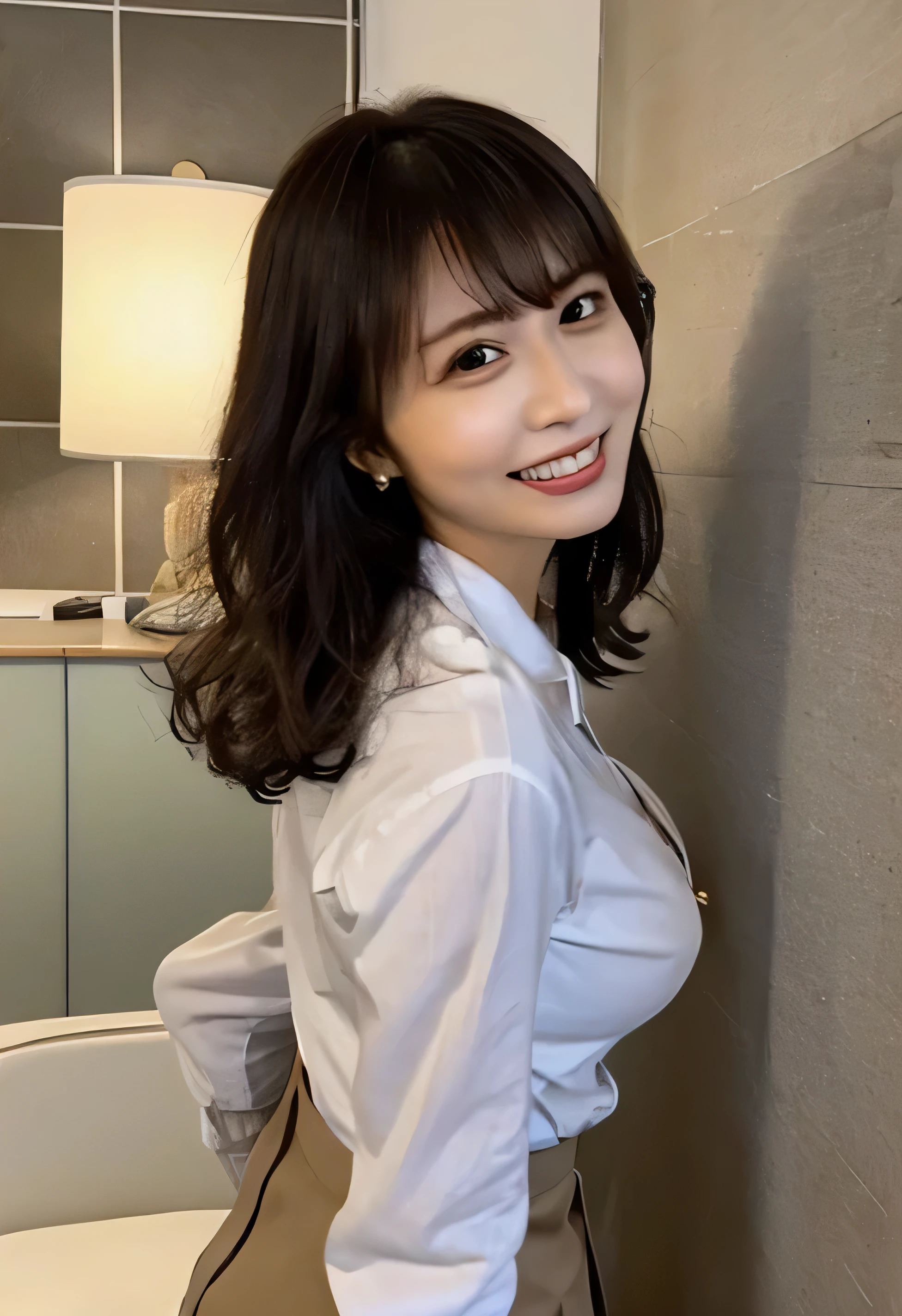(Show off your breasts、Getting naked:1.4).(White collared shirt、Tied up hairstyle、Photo from the waist up:1.4).One Girl, Cool Biz、(Put your hands on the desk and stick your butt out、office、Her natural G-cup breasts are visible even through her clothes、Office Lady Uniform、Cute beauty, Delicate girl:1.3), (24-years-old:1.3),(Smiling with teeth showing、Cute smiling eyes、Cute loose perm、(Fluffy hair、Loose perm、Braid only the bangs:1.4)Braid only the bangs、Fluffy hair、Medium Short Hair、Wearing an office lady skirt、Round and ample breasts、Curved waist、Photo from the waist up:1.4)
Very beautiful eyes, (Office Lady Uniform:1.3), (G-cup big breasts:0.5), Brown eyes, Parted bangs, Light brown hair,
, A face of ecstasy、(The expression of ecstasy、A face of ecstasy:1.0),
, (masterpiece, Highest quality, Super detailed, Detailed face, 8k)