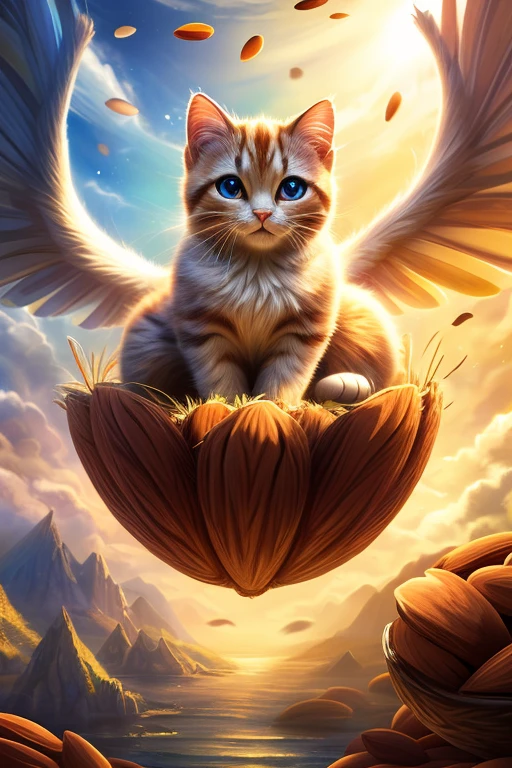 (Highest quality、masterpiece、8k))、Anatomically correct、Very detailed、High resolution、Realistic、((Beautiful, sparkling, detailed eyes))、Intricate details、Cinematic lighting、((Dynamic composition))、Cute black kitten、Beautiful island、heaven、Welcoming black kitten、tuxedo