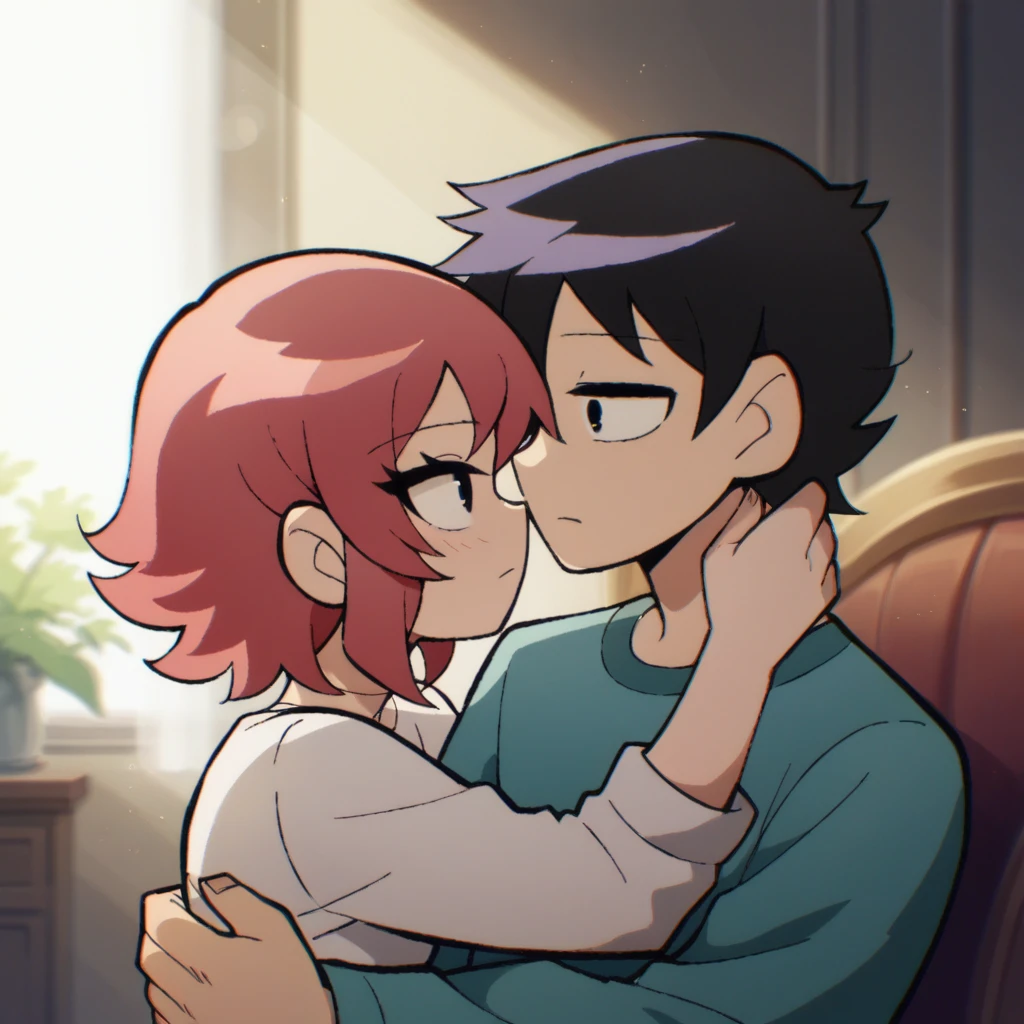 score_9_presence, score_8_up, 1girl, 1boy, together, in love, hugging, staring at each other