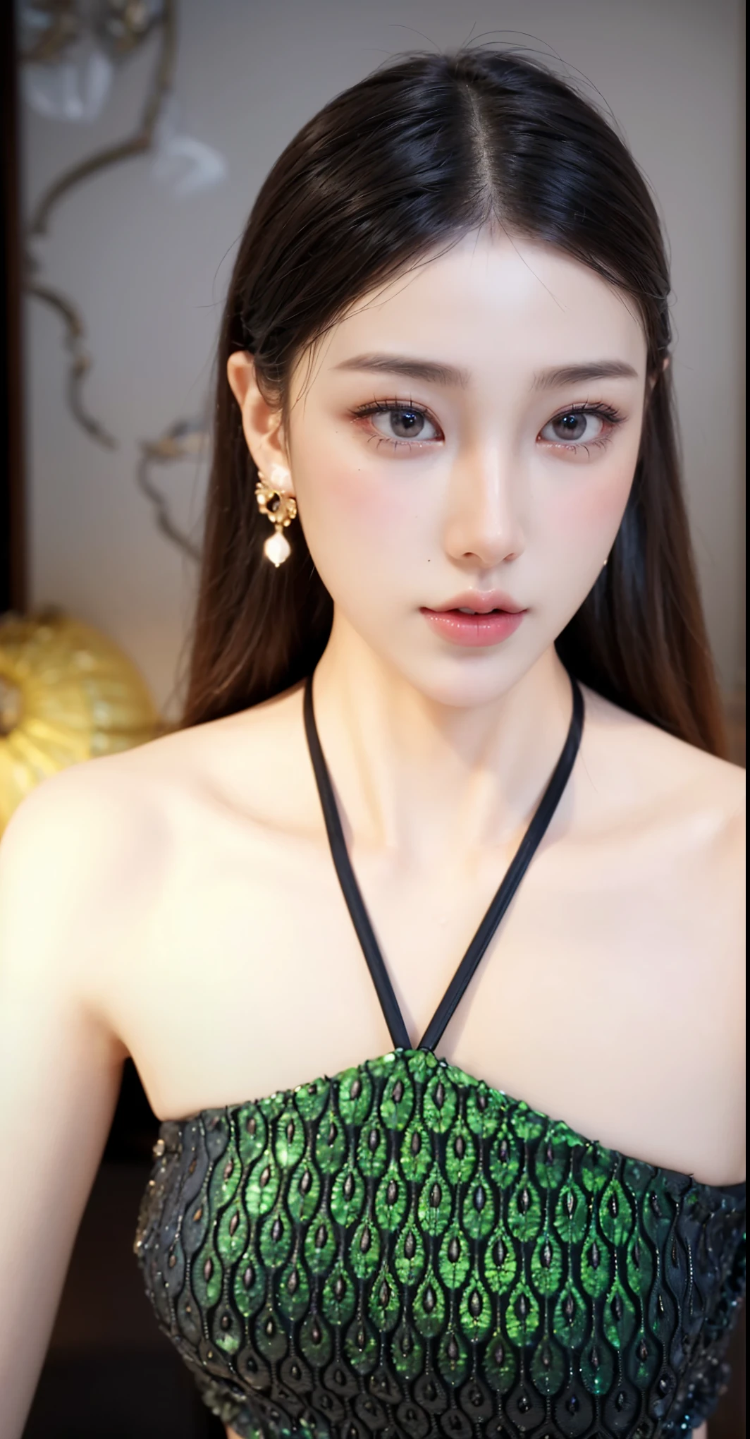 Game Art，CG Animation，Best image quality，Maximum resolution，8K picture quality，(A bust photo)，(portrait)，(Head close-up)，(Rule of Thirds)，Unreal Engine 5 rendering works，20 year old girl，((Queen))，The eyes are very detailed，(Large Breasts)，Elegance and nobility，Ray Tracing，Game CG，((3D Unreal Engine))，OC rendering reflection mode，4K，Ultra-clear，Translucent lace，Fair and plump figure，Pretty Face，Glossy Gel Coat，身着华贵礼服的Queen，Gorgeous clothing，Luxurious and exquisite jewelry，Colorful makeup，Full figure，Dark red lipstick，精致Gorgeous clothing，Supermodel，Gold Jewelry，Luxurious clothing，breasts   symmetrical，Delicate facial features，Transparent elf wings，Exquisite clothing，Emerald Scale