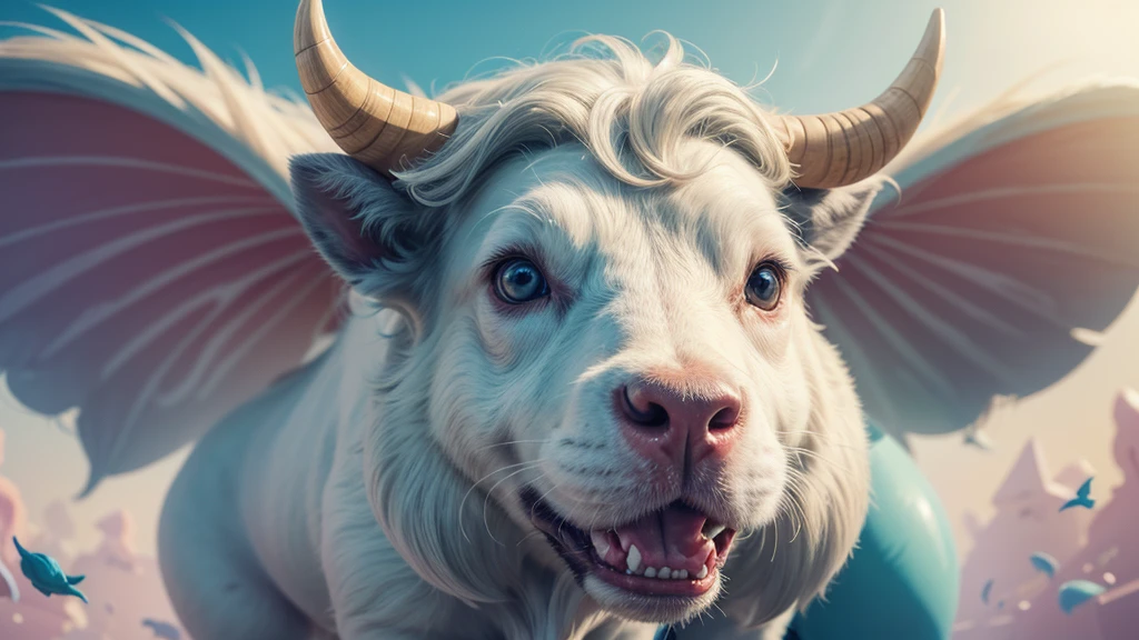 a detailed cartoon bull,digital painting,children's illustration,cute and friendly animal,soft pastel colors,whimsical style,smooth brush strokes,dynamic pose,adorable expression,playful character design,vibrant colors,detailed textures,dynamic composition,delightful and imaginative,best quality,masterpiece,ultra-detailed