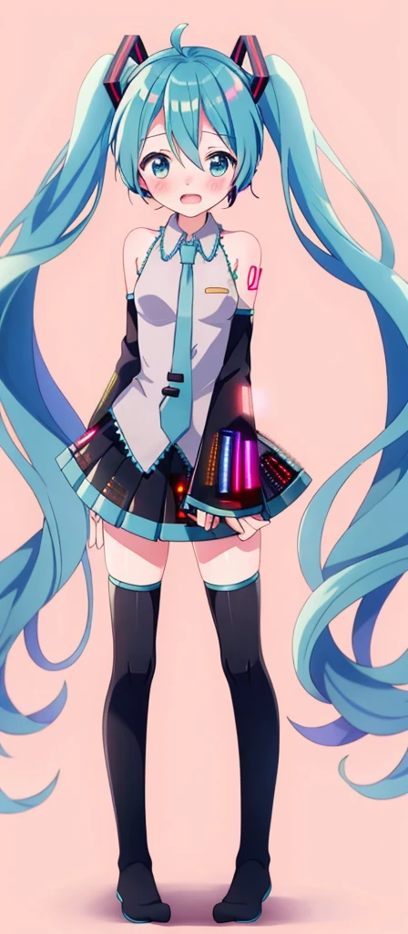 Hatsune Miku, vocaloid, black knee high socks, shy, blush