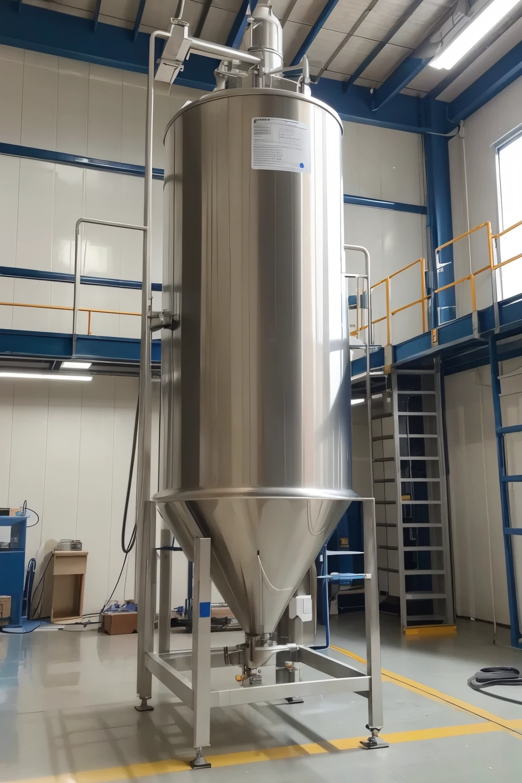 (technical drawing) 6m³ xanthan gum disperser tank with 45 kW motor and 4 meter high cowles disc