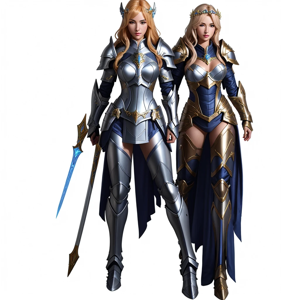 paladin, female, full armor, white armor, sexy, pretty face face, glowing armor, wonderfull, looks like "leona" from "league of legends", full body, attractive body, 