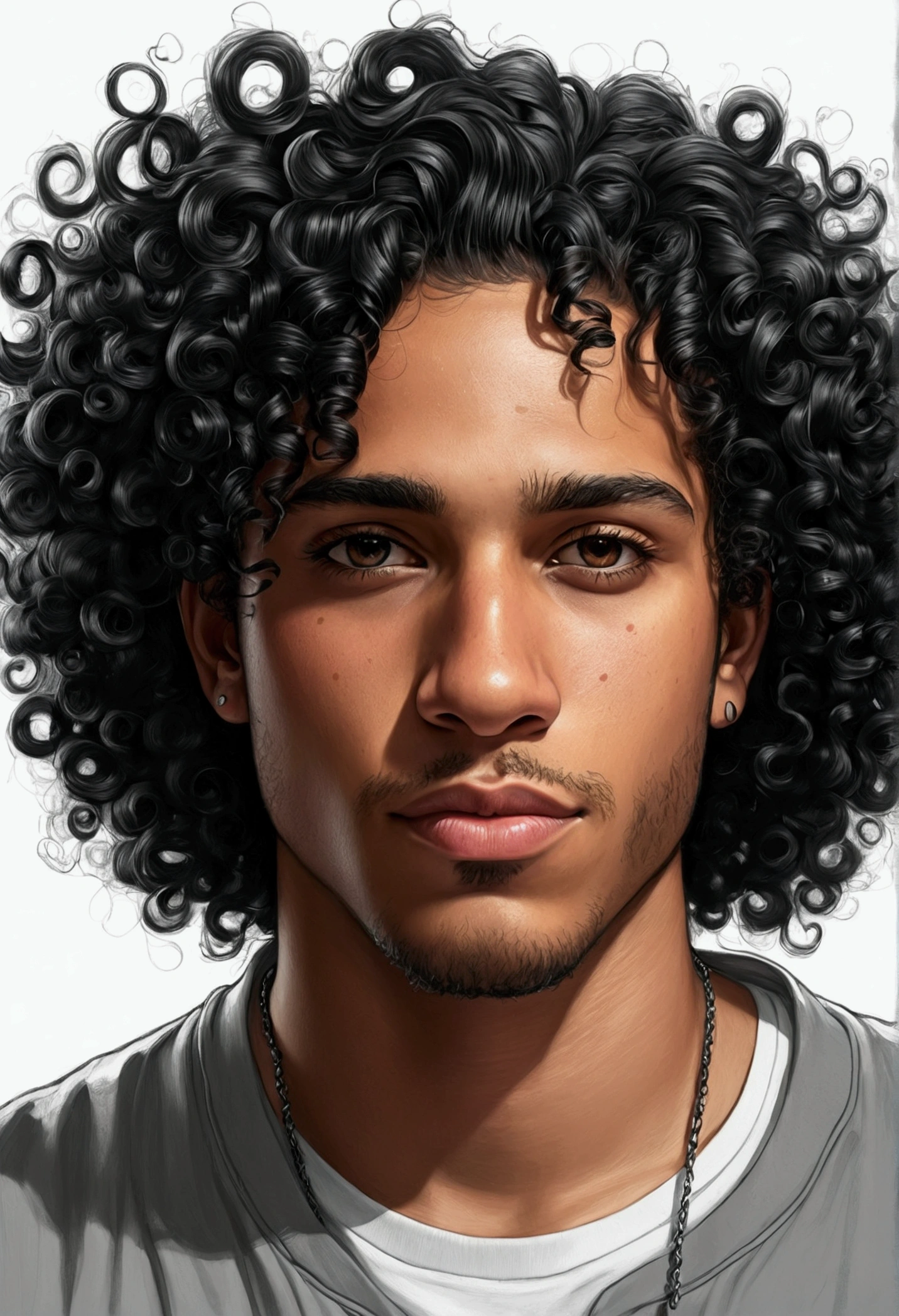  half Puerto Rican, half black, with curly hair, 2D drawing style