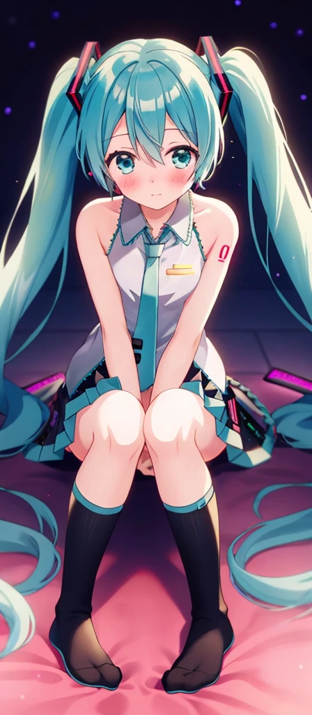 Hatsune Miku, vocaloid, black knee high socks, shy, blush, beauty