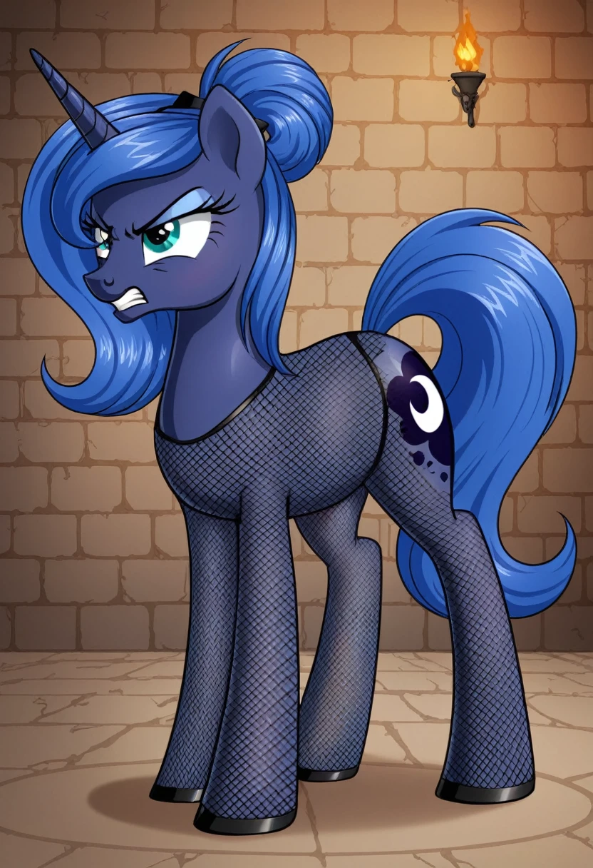 Pony   sad Princessa luna in   in fishnet tights  b locked in a dungeon fight Twilight sparkle 