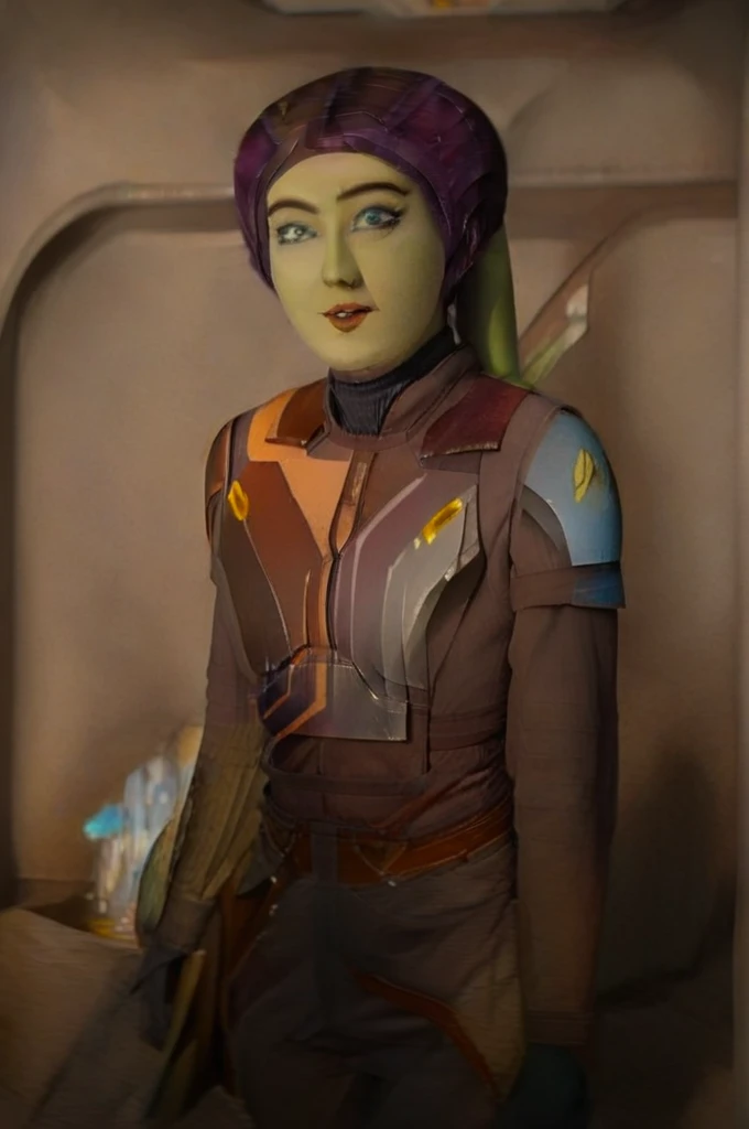 cinematic film still star wars hera syndulla sigh at tequila wolf score_9, score_8_up, score_7_up, score_6_up, score_5_up, score_4_up, ((( hera syndulla ))) wearing wearing armor , blue eyes, tentacle hair, ((( hera syndulla ))) , green skin, colored skin, facial mark, medium breasts, ((black with red trim flame dress skirt)), no pants, bare shoulders, guantlets, hip armor, skirt, pants, brown boots, solo, seductively lying on bed in her lingerie, nude ,seductive smile, looking at viewer, indoors