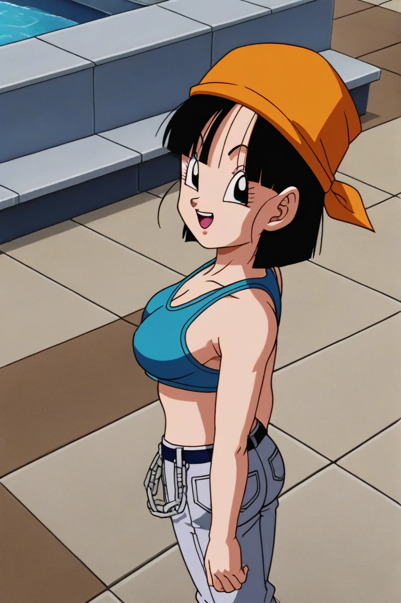 fountain_cheered up, score_9, score_8_above, score_7_above, cheered up screencap,8k, absurd resolution,
Pan \(Dragon Ball\), short hair, hits, black fur, black eyes, autophoto, desde above, urban landscape, dappled sunlight, teeth, SMILE, medium breasts, showing buttocks, 2nalgas, perfect anatomy, medium breastss, medium rear, unclothed, sexy ass, Medium hips bikini