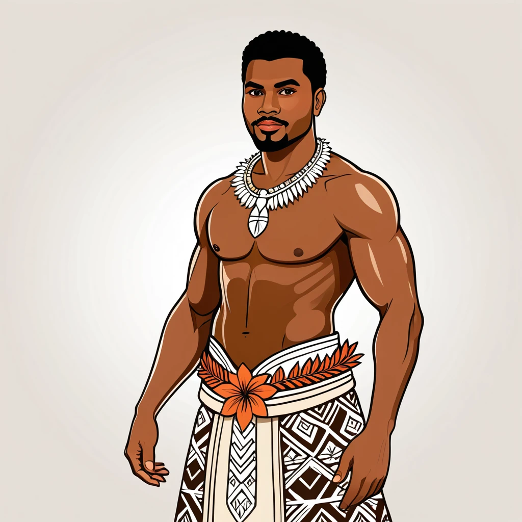 man in fiji folk outfit, vector graphics, strong contours