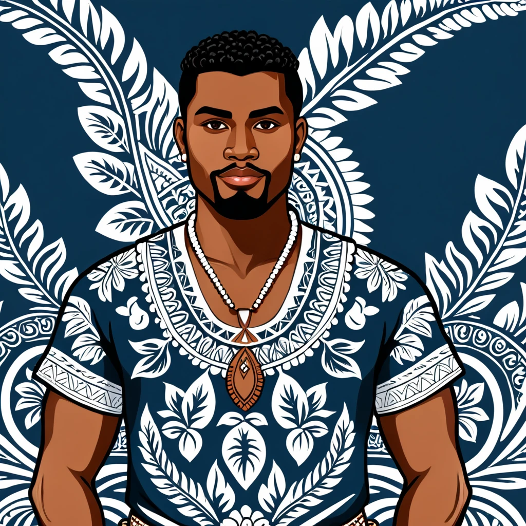 man in fiji folk outfit, vector graphics, strong contours