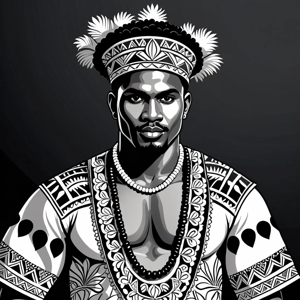 man in fiji folk outfit, vector graphics, strong contours