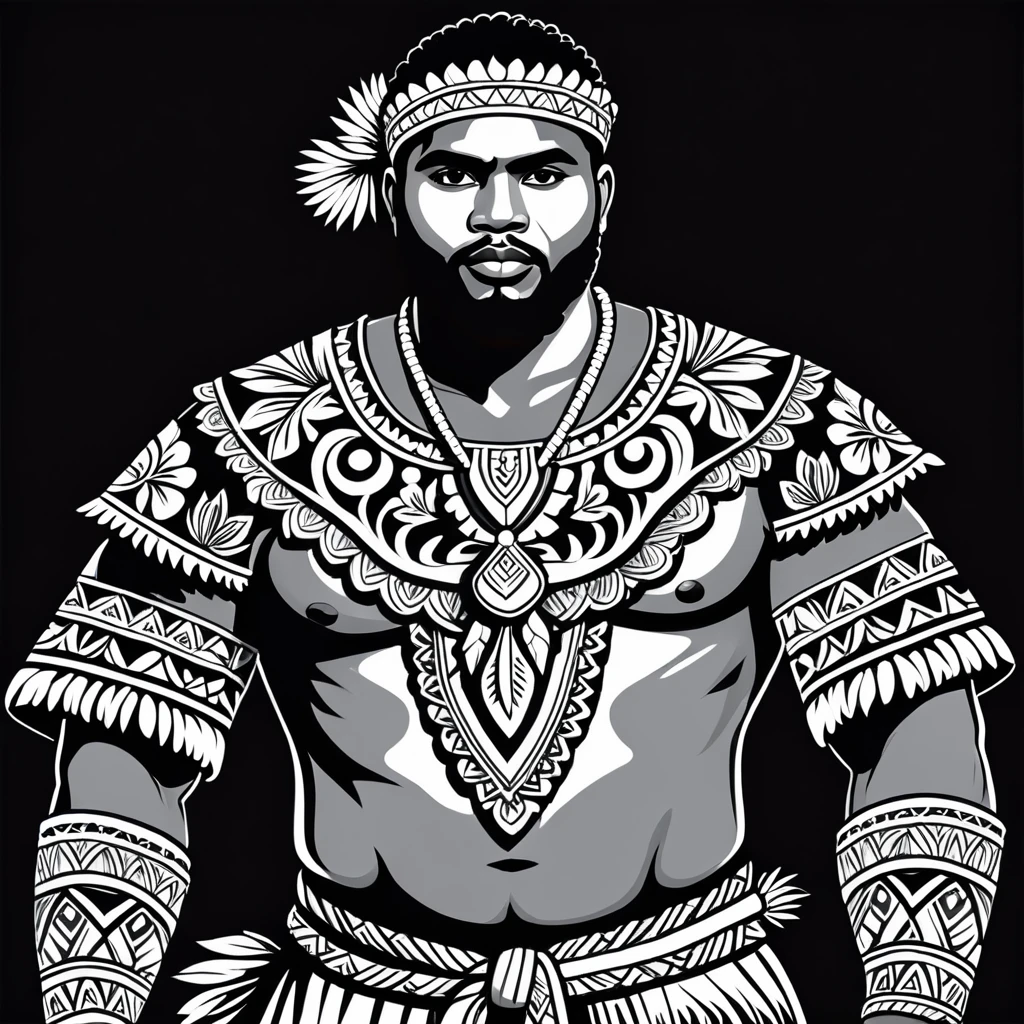 man in fiji folk outfit, vector graphics, strong contours