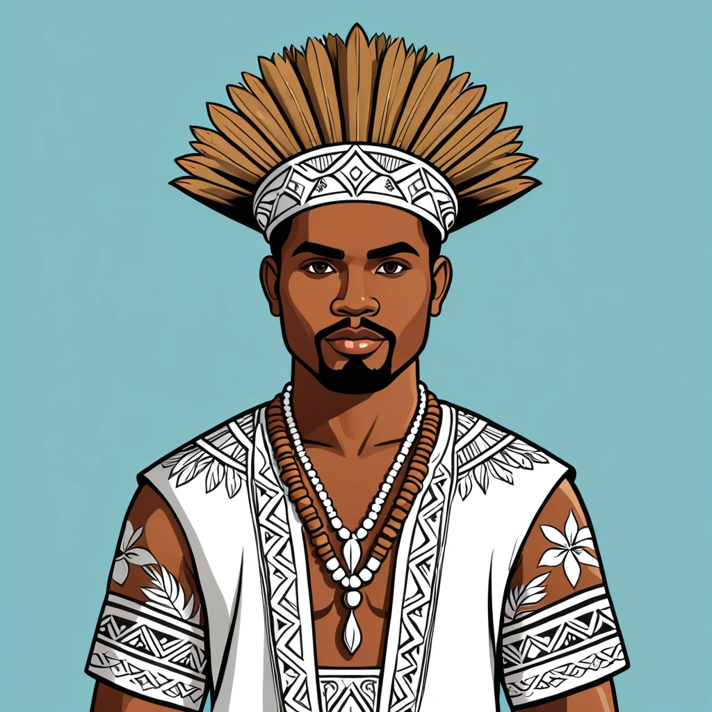 man in fiji folk outfit, vector graphics, strong contours