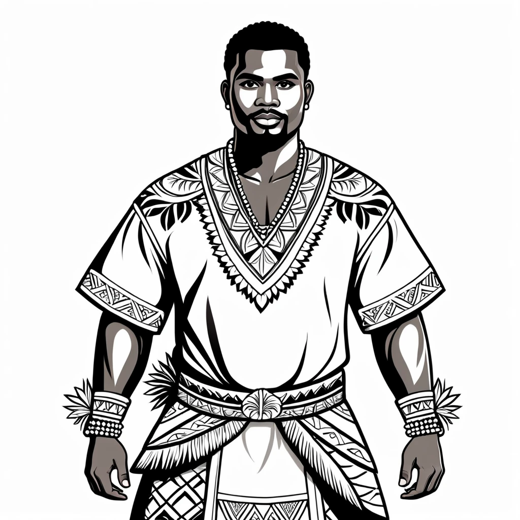 man in fiji folk outfit, vector graphics, strong contours