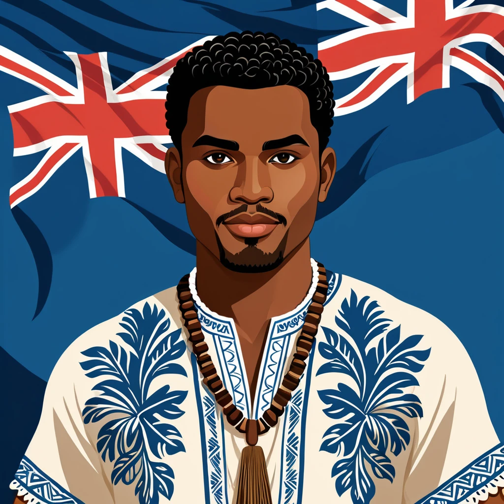 man in fiji folk outfit, vector graphics, strong contours