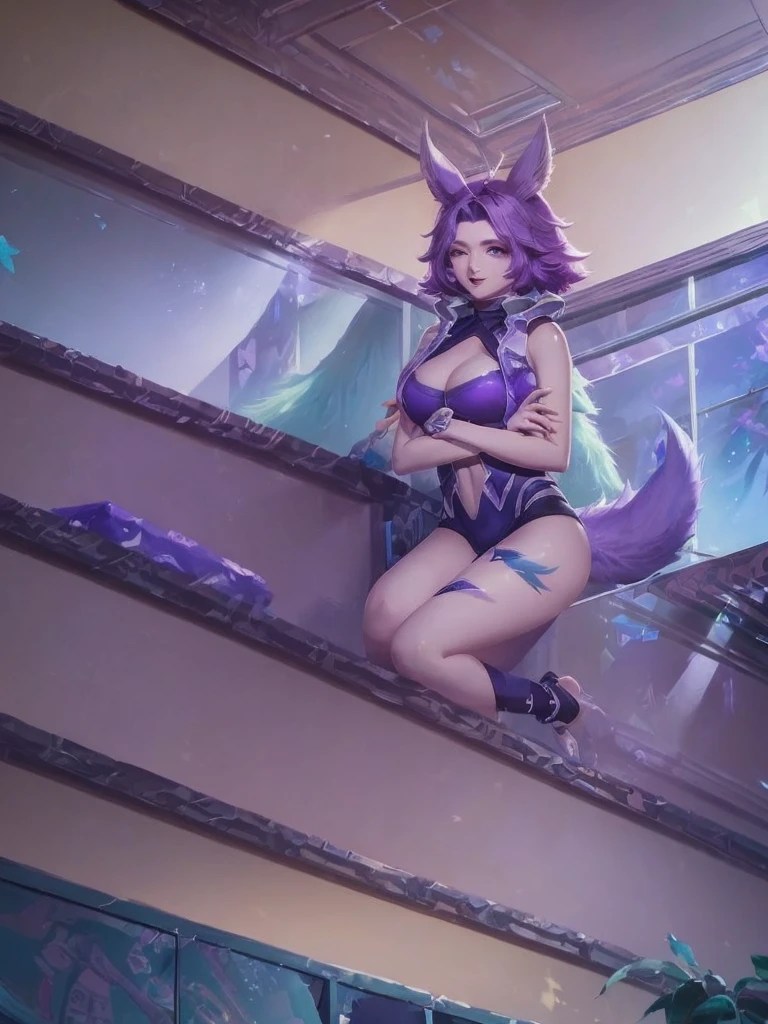 imagen de ahri de league of lengends, estilo de las KDA, desnuda, (UHD,8k,Maximum resolution,ultra detallado), obra maestra, muy detallado, cuerpo entero