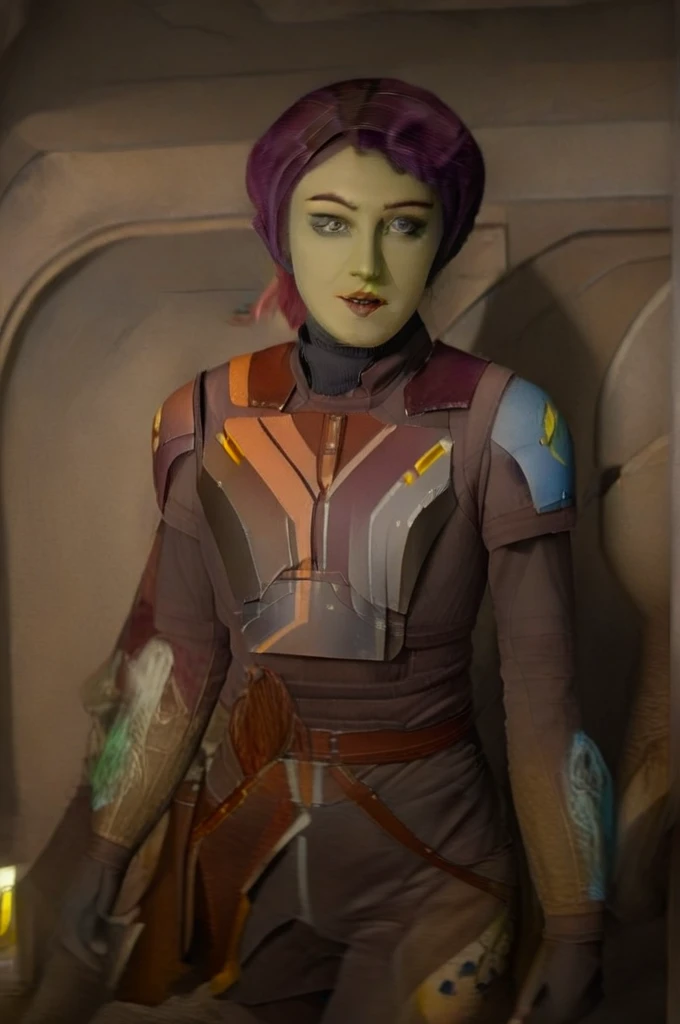 cinematic film still star wars hera syndulla sigh at tequila wolf score_9, score_8_up, score_7_up, score_6_up, score_5_up, score_4_up, ((( hera syndulla ))) wearing wearing armor , blue eyes, tentacle hair, ((( hera syndulla ))) , green skin, colored skin, facial mark, medium breasts, ((black with red trim flame dress skirt)), no pants, bare shoulders, guantlets, hip armor, skirt, pants, brown boots, solo, seductively lying on bed in her lingerie, nude ,seductive smile, looking at viewer, indoors
