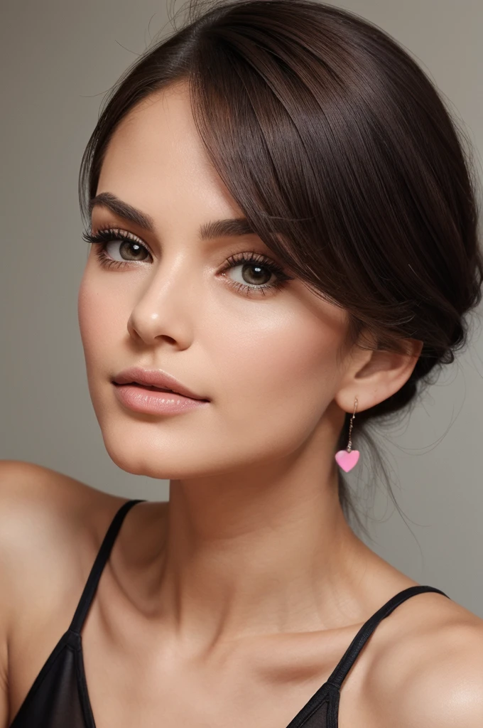 Create A forehead that's slightly narrower than average, with a slight curve or slope * A nose that's straight and proportional to her face, with a slightly rounded tip * Eyes that are almond-shaped,medium-sized, and dark brown or black in color, with an upward tilt at the outer corner * Eyebrows that are thicker and more prominent, with a slight arch * A heart-shaped face with high cheekbones and a pointed chin * Lips that are thin and pink, with slender and tall athletic physique, create full body porn image