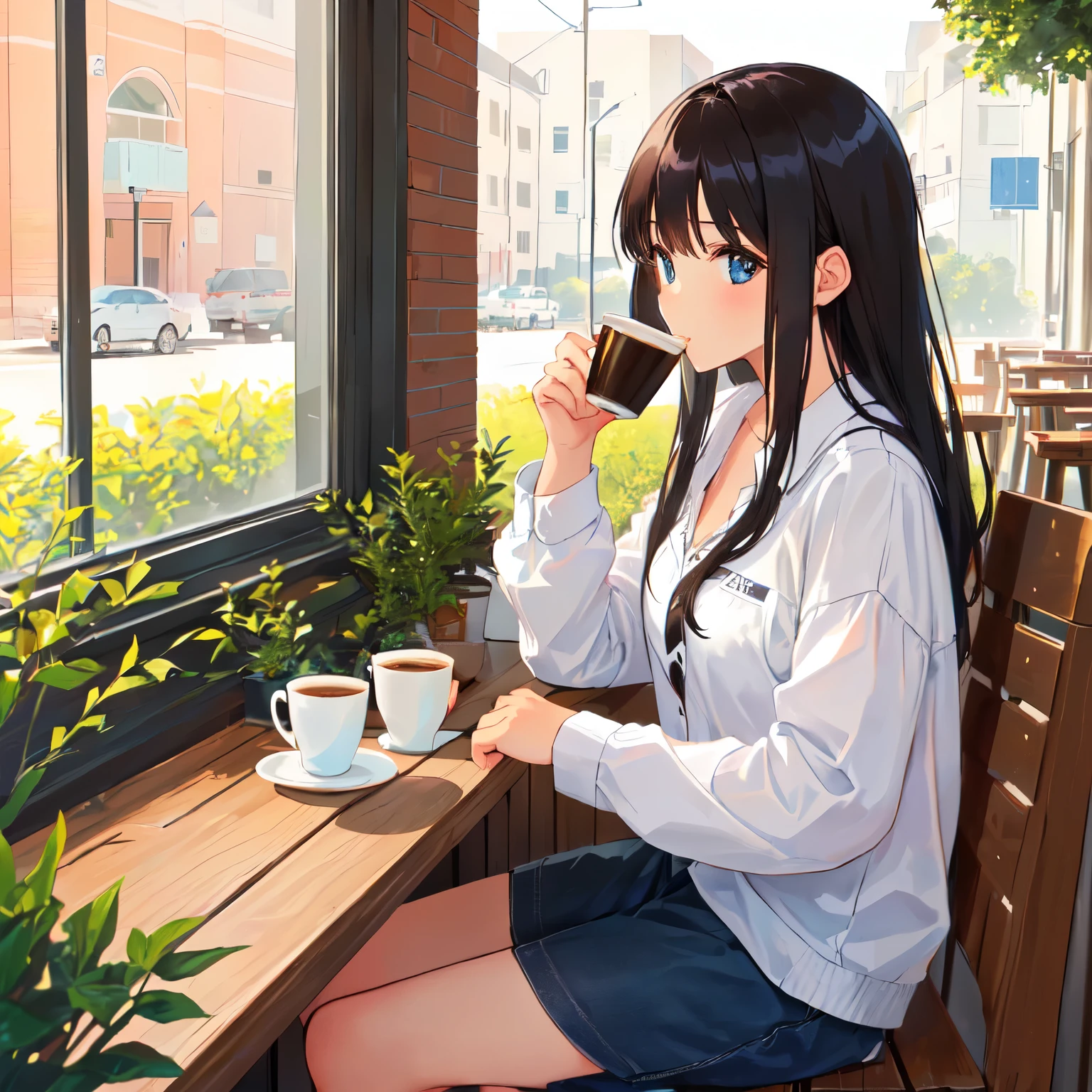 A girl drinking coffee