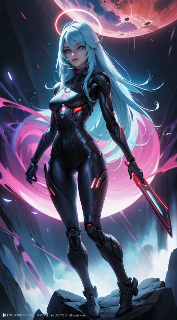 masterpiece, best quality, ultra - detailed, intricate,, very detailed, high resolution, realisticlying, hd, 8K, 1man, full body shot shot, humanoid robots, long legs, mechanical legs, dynamic poses, Extremely delicate mech, Glowing dark red LED part, extra very long hair, full bodyesbian, High-tech background, rim-light, scientific fiction, (Marek Okon:1.3), Mooncryptowow's midway style, psychedelia, The halo, nsfw