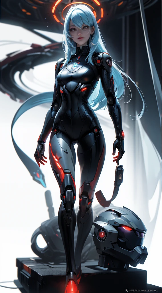 masterpiece, best quality, ultra - detailed, intricate,, very detailed, high resolution, realisticlying, hd, 8K, 1man, full body shot shot, humanoid robots, long legs, mechanical legs, dynamic poses, Extremely delicate mech, Glowing dark red LED part, extra very long hair, full bodyesbian, High-tech background, rim-light, scientific fiction, (Marek Okon:1.3), Mooncryptowow's midway style, psychedelia, The halo, nsfw