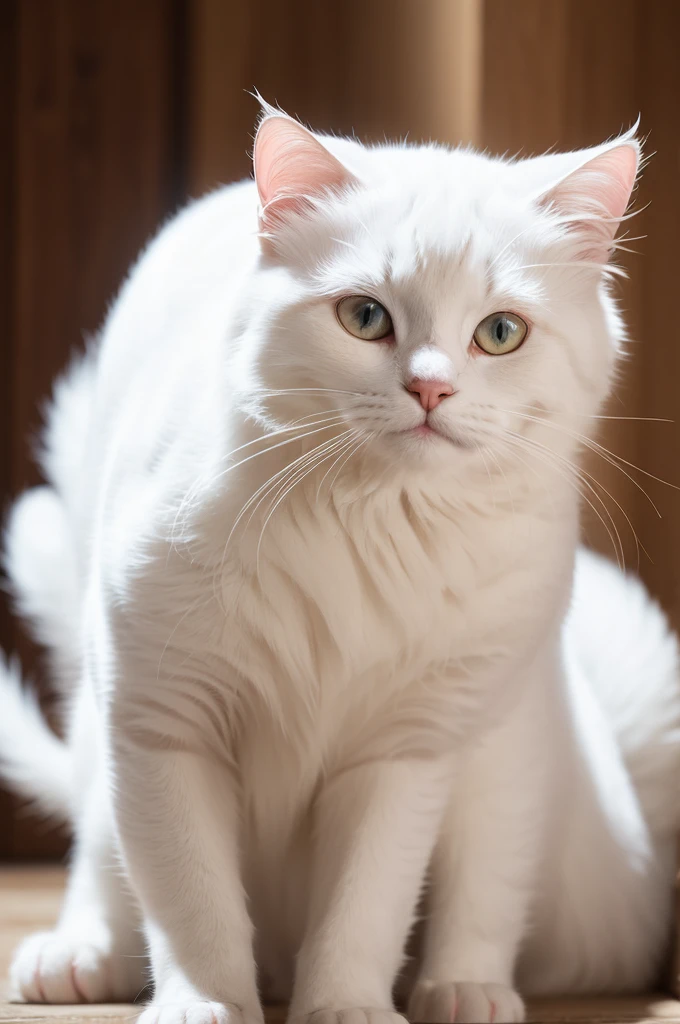 ((best quality)), ((masterpiece)), (detailed), A white furry feline cat, long brown hair and white fur