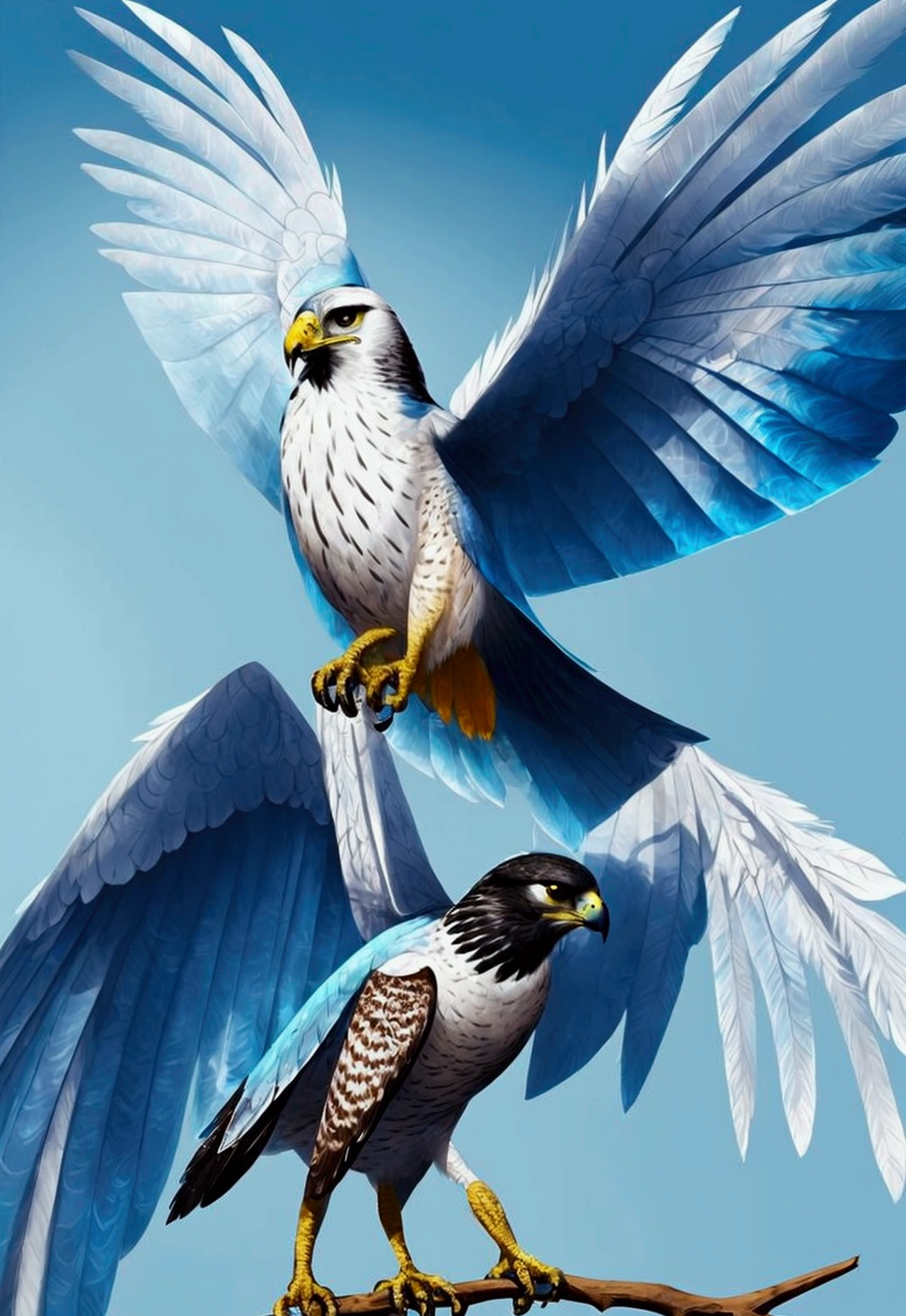 Ice bird, hawk, sharp feather, high detail