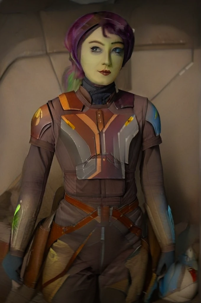 cinematic film still star wars hera syndulla sigh at tequila wolf score_9, score_8_up, score_7_up, score_6_up, score_5_up, score_4_up, ((( hera syndulla ))) wearing wearing armor , blue eyes, tentacle hair, ((( hera syndulla ))) , green skin, colored skin, facial mark, medium breasts, ((black with red trim flame dress skirt)), no pants, bare shoulders, guantlets, hip armor, skirt, pants, brown boots, solo, seductively lying on bed in her lingerie, nude ,seductive smile, looking at viewer, indoors