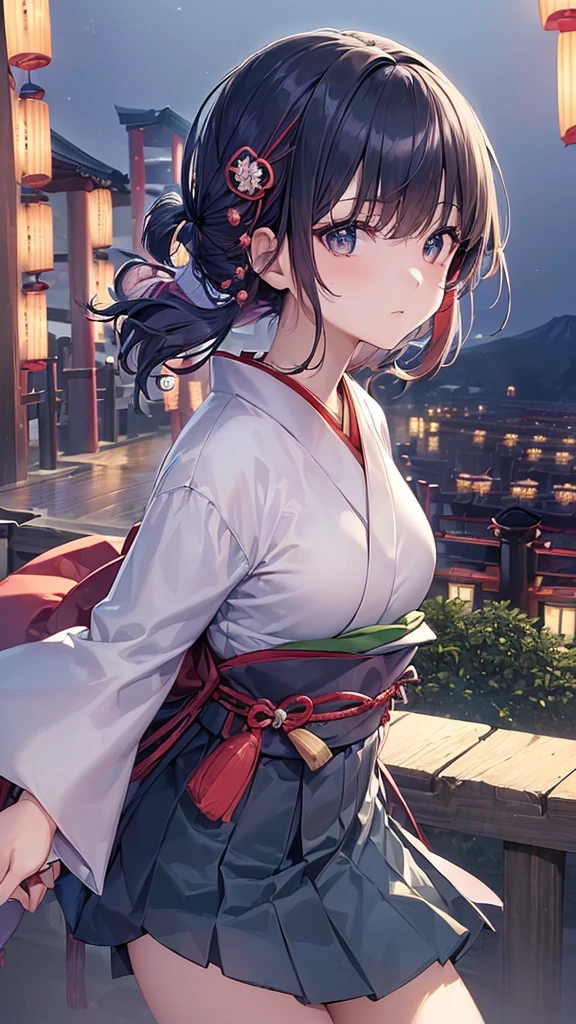 (((Masterpiece: 1.5, Best Quality, High Resolution: 1.3, Super Resolution, Super Detail, Super Detail: 1.3, Rich Background: 1.2))), 1 Girl, Solo, Green Eyes, Long Pink Hair with Blue Ribbon, Blunt Bangs, Cute Hairpin, , White Serafon, Red Sailor Collar, Short Sleeves, Blue Pleated Skirt, (Outdoor), ((Downtown), (Crowd), ((Japanese Vibe: 1.3)), Landscape, ((Night)), Darkness, (Low Light: 1.1), Moon, (Moonlight: 1.2), ((Dynamic Light: 1.4)), ((Head Close-up)))))) Sexy Japanese