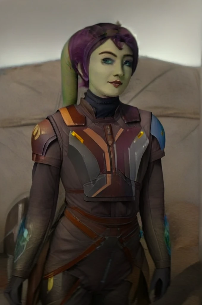 cinematic film still star wars hera syndulla sigh at tequila wolf score_9, score_8_up, score_7_up, score_6_up, score_5_up, score_4_up, ((( hera syndulla ))) wearing wearing armor , blue eyes, tentacle hair, ((( hera syndulla ))) , green skin, colored skin, facial mark, medium breasts, ((black with red trim flame dress skirt)), no pants, bare shoulders, guantlets, hip armor, skirt, pants, brown boots, solo, seductively lying on bed in her lingerie, nude ,seductive smile, looking at viewer, indoors