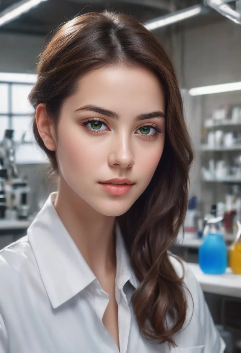 beautiful girl with brown hair, blue jeans, green shirt, detailed face, beautiful eyes, detailed lips, long eyelashes, natural lighting, photorealistic, highly detailed, cinematic lighting, intricate details, vibrant colors, realistic skin textures, clean crisp edges, sharp focus, studio lighting, 8k, dslr quality, portrait photography, digital painting