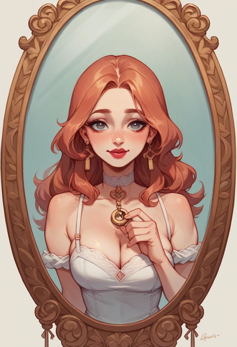 ((Лучшее качество)), ((шедевр)), (подробный), A naked woman with red hair holds a severed penis and testicles of a man in her hands
