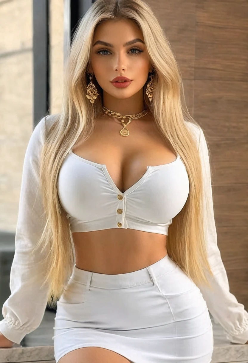 (best high quality:1.5), work of art, (8k), extremely detailed, (High details:1.4), Solo, ((HotLexi)), ((blonde Italian girl with snow-white skin)) female with 24 years old, (crop top, pencil skirt), (pretty perfect model square defined face:1.4), ((hourglass perfect hot body)), (medium round breasts),