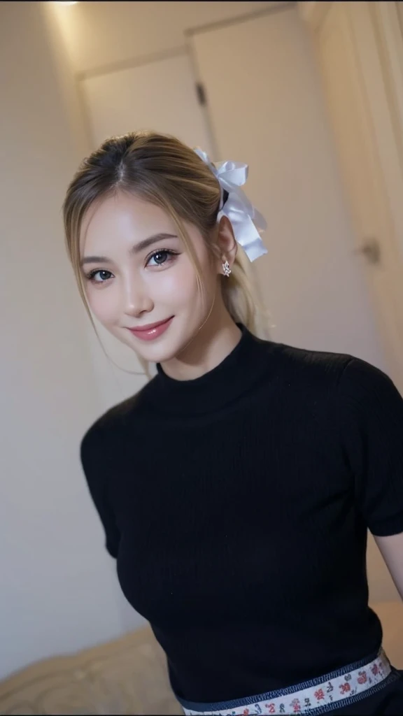 smile, Blonde, chest, smile, ribbon,