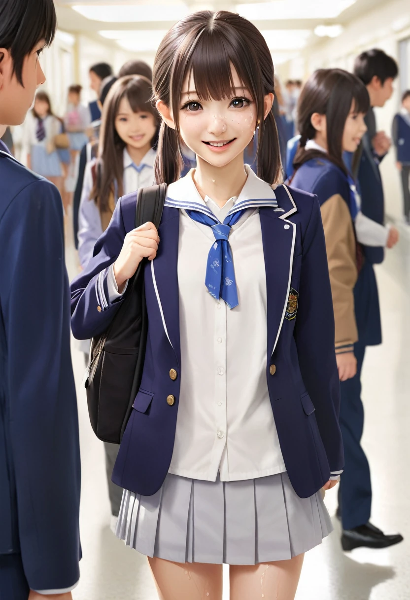 (realistic:1.3), ((school hallway:1.2),finely detailed, quality,(masterpiece:1.2), (photorealistic:1.2), (best quality), (detailed skin:1.3),
(multiple girls:1.4), school hallway, , talking,(in the crowd of people),2 girl,
Japanese girl, ,(small brests:1.3),(skinny:1.3),akb48,nogizaka46,cute,(wearing school uniform),(Navy blazer:1.1),( white blouse:1.1),(ribbon:1.1),short ponytails,,(navel),(carrying a backpack:1,1),detailed skin texture, (smile:1.1), ,(pumps),(brightly lit,school hallway), (high brightness:1.1),(facial:1.7),(cum on face:1.7),(cum on clothes:1.5),(cum on legs:1.5),(young expression:1.5),(junior high ody:1.1),open mouth,(fullnude:1.8),