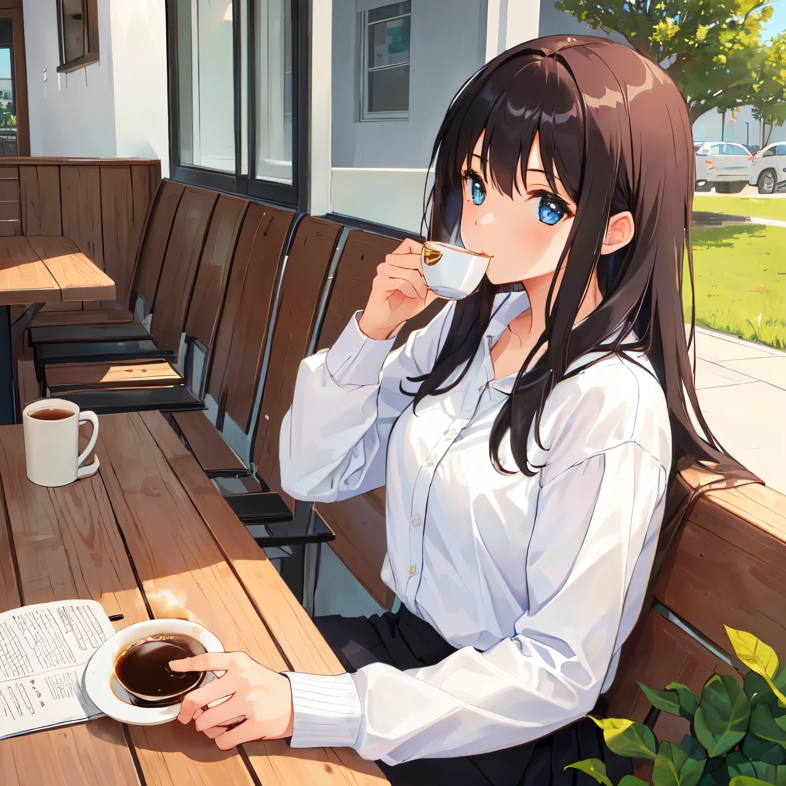 A girl drinking coffee