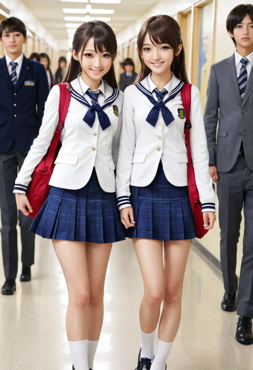(realistic:1.3), ((school hallway:1.2),finely detailed, quality,(masterpiece:1.2), (photorealistic:1.2), (best quality), (detailed skin:1.3),
(multiple girls:1.4), school hallway, , talking,(in the crowd of people),2 girl,
Japanese girl, 12 years old,(small brests:1.3),(skinny:1.3),akb48,nogizaka46,cute,(wearing school uniform),(Navy blazer:1.1),( white blouse:1.1),(ribbon:1.1),short ponytails,,(navel),(carrying a backpack:1,1),detailed skin texture, (smile:1.1), ,(pumps),(brightly lit,school hallway), (high brightness:1.1),(facial:1.7),(cum on face:1.7),(cum on clothes:1.5),(cum on legs:1.5),(young expression:1.5),(junior high school student:1.5),(fullbody:1.1),open mouth,(fullnude:1.8),