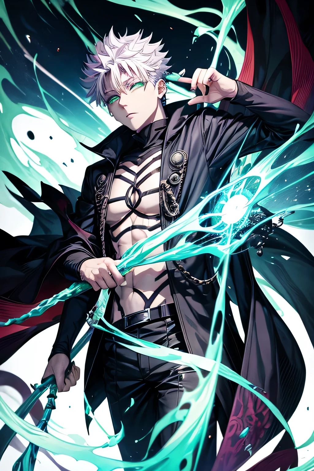 Ajujutsu kaisen character sorcerer he mastered the void and abyss he is so stylish cool and hot green eyes
