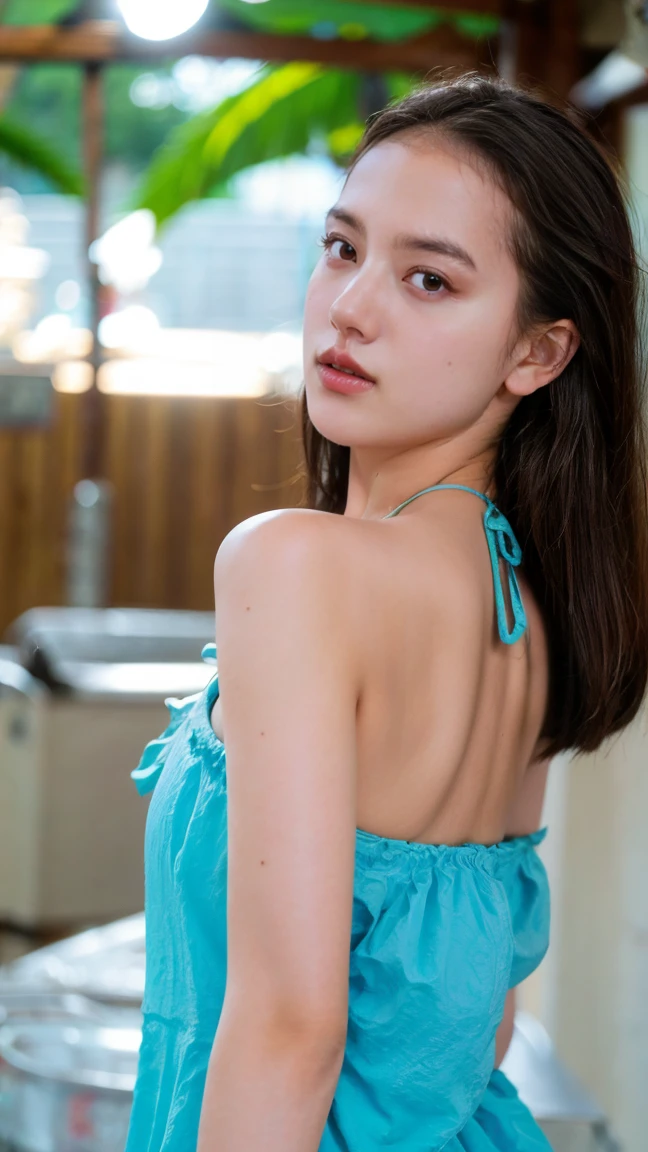 (masterpiece), (Highest quality), (Very detailed),(Disheveled Hair),(shape), (One Girl), (bikini), Are standing, Fashion Model, View your viewers, (interview), (Beach),Beautiful details, Delicate and beautiful face, floating,(High chroma),(Colorful splashes),Colorful bubbles,(The Shining), Focus on the face, Hair Ring, Floating Flowers, Floating Hair, (The Shining), Best lighting, Best Shadow,