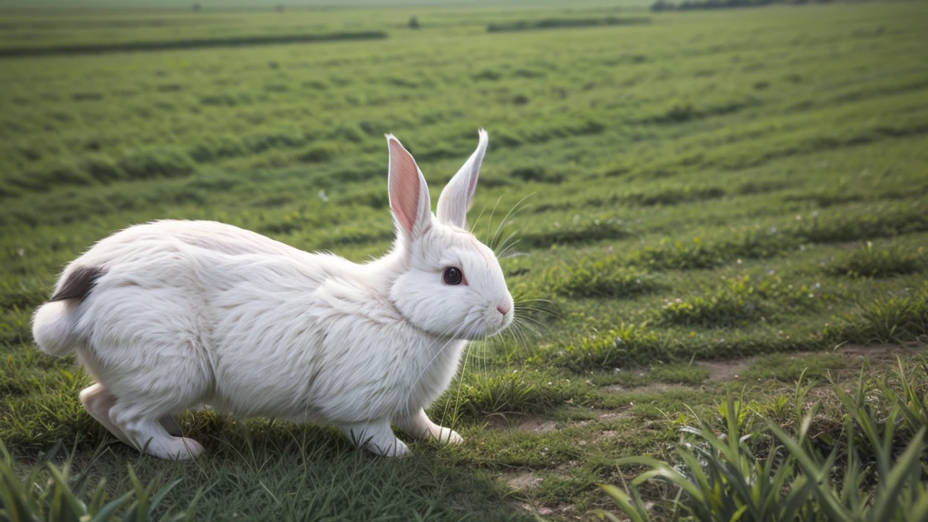 Rabbit on a farm, The day is clear, green grass