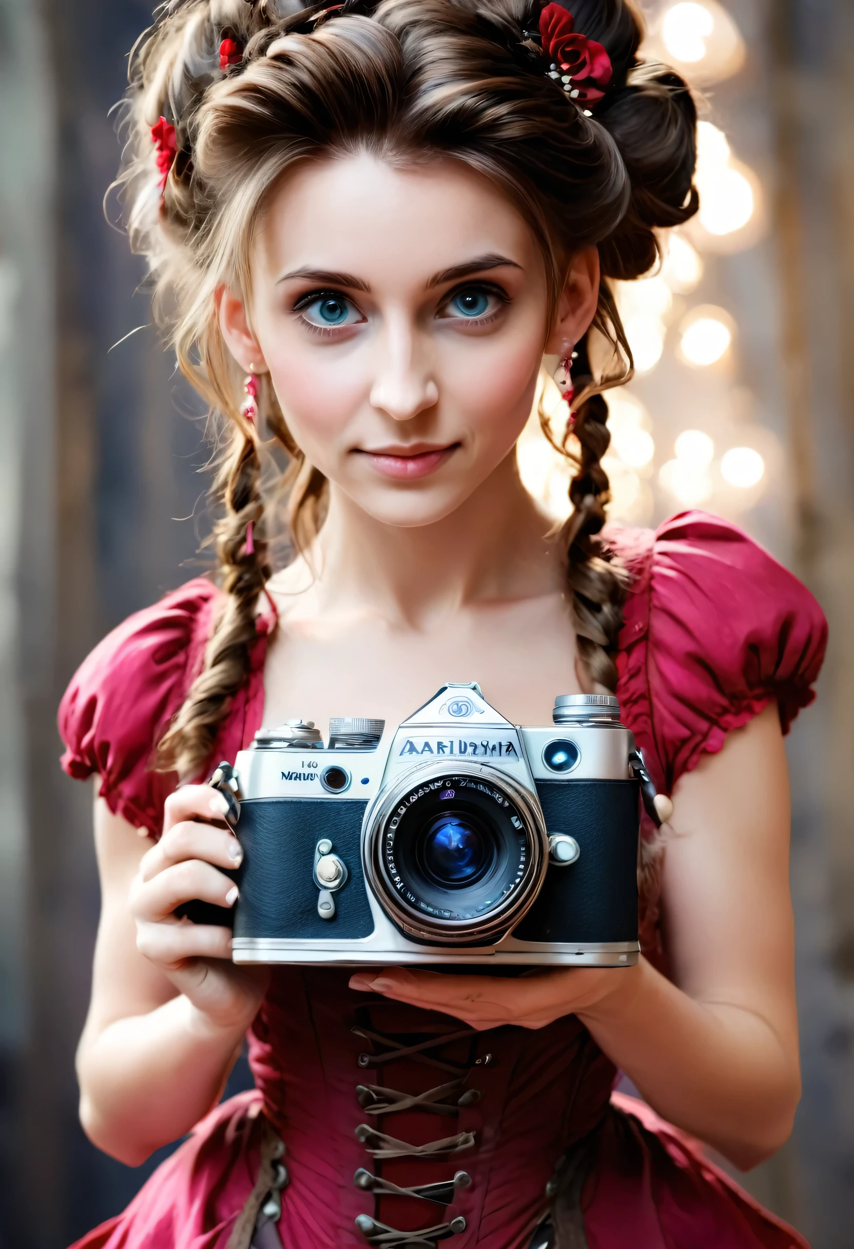 (fotografia editorial de Aerith Gainsborough), (high-detailed face:1.4), Sem close-up, (ssmile:0.4), (background inside dark, temperamental, private:1.3), Steampunk Pirate Airship, Nikon D850, image Bank, Kodak Portra 400 film ,f1 camera.6 lenses, bokeh, analog style, rich colors, hyperrealisti, realistic texture, dramatic lighting, Cinemastill 800, Messy hair, serious, (freckles:0.4), pale skin, cute sexy