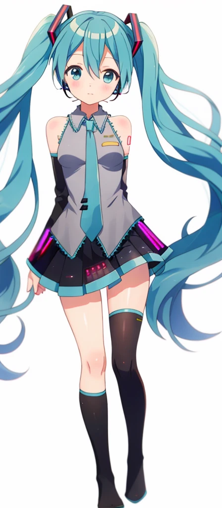 Hatsune Miku, vocaloid, black knee high socks, shy, beauty, thighs