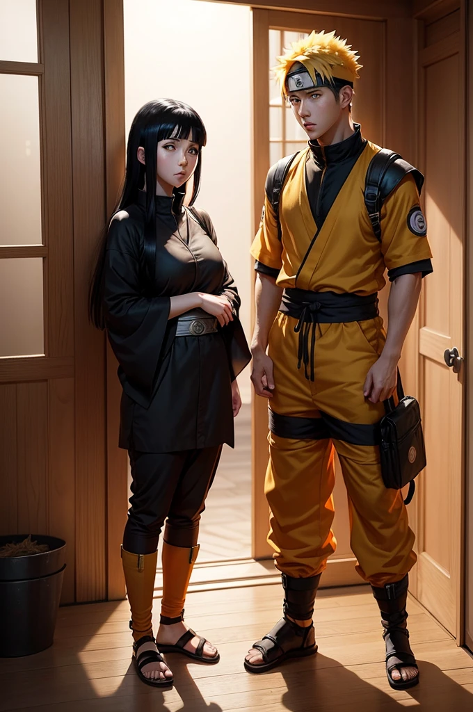 Hinata hyuga and Naruto uzumaki, standing side by side to each other looks romanticly 