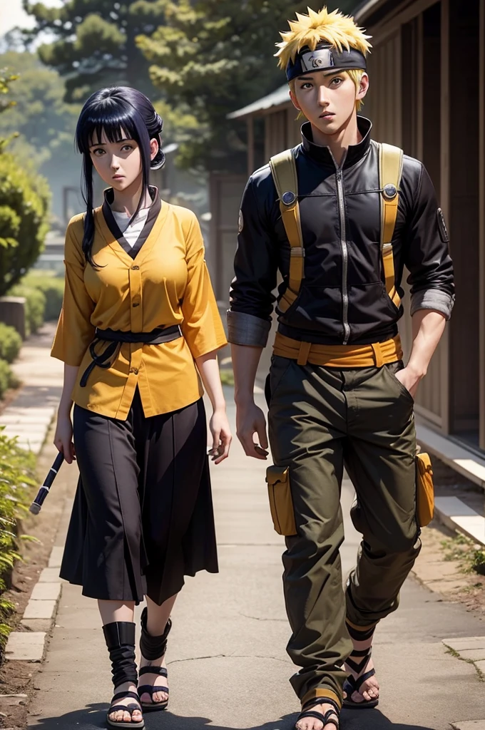 Hinata hyuga and Naruto uzumaki, standing side by side to each other looks romanticly 