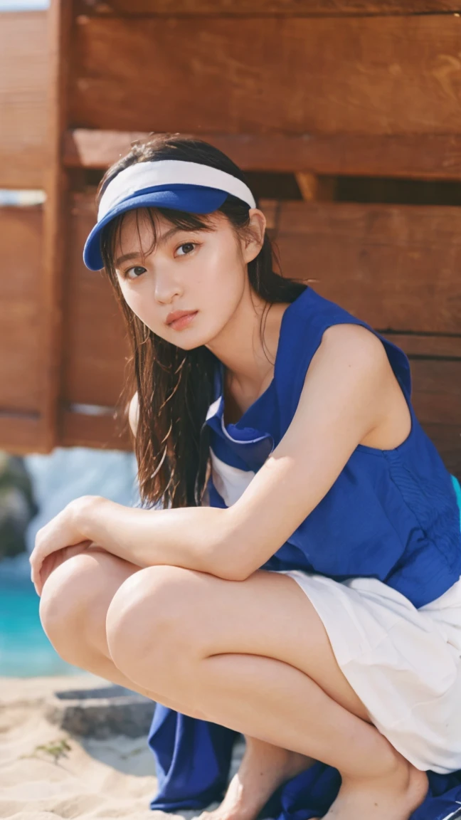 Indonesian girl 17-year-old Hairstyle Casual, wearing random beach suit girl at beach