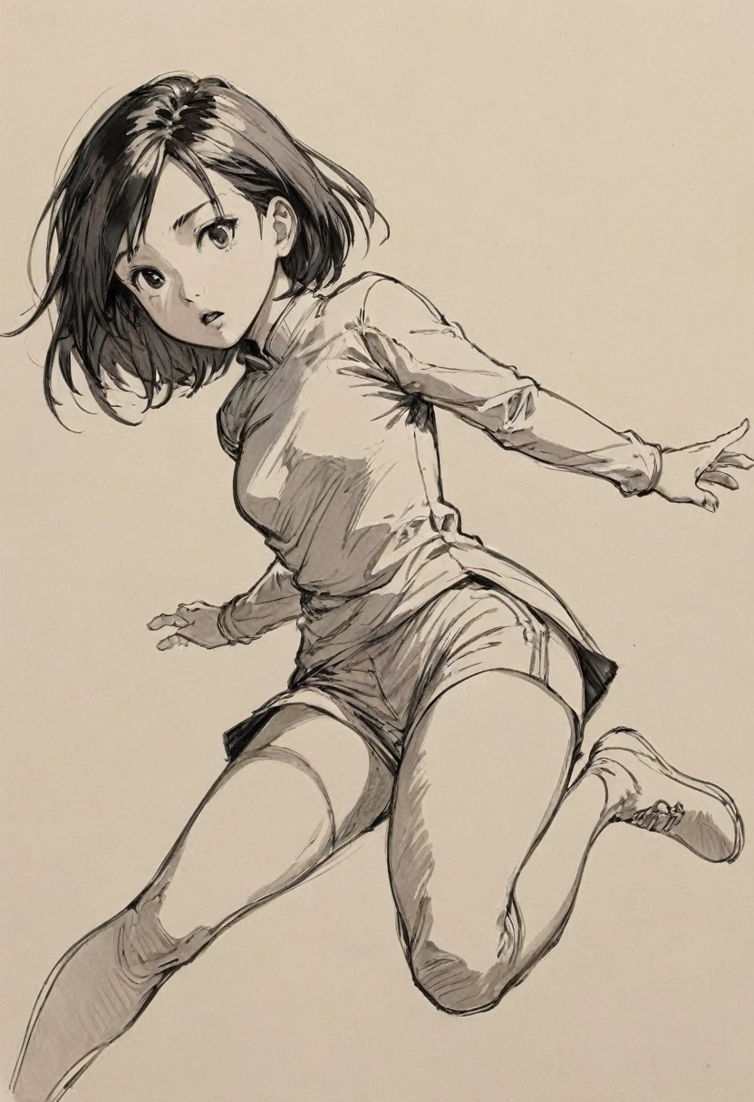 (best quality, high resolution, masterpiece:1.2), Super detailed, actual:1.37, black ink sketch, smooth lines, Expressive facial expressions and gestures, simple background, Emphasis on light, shadow and spatial perception, Abundant negative space, young girl desvistiendose. con el estilo de Kim Jung Gi. En una perspectiva multiple
