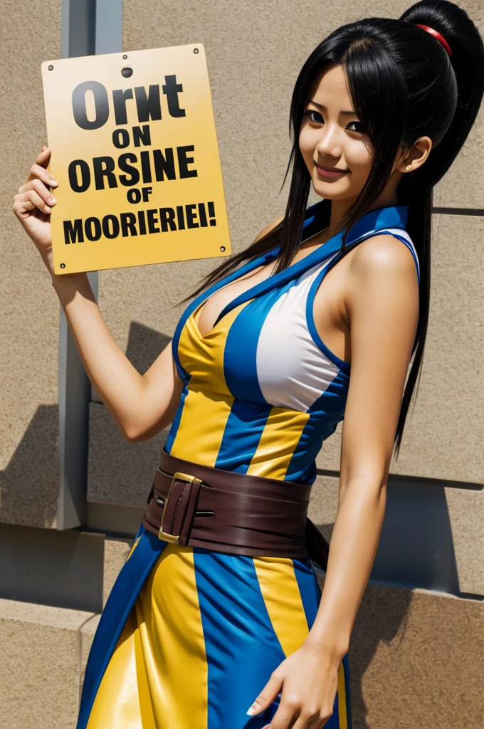 Yamato one piece woman holding a sign