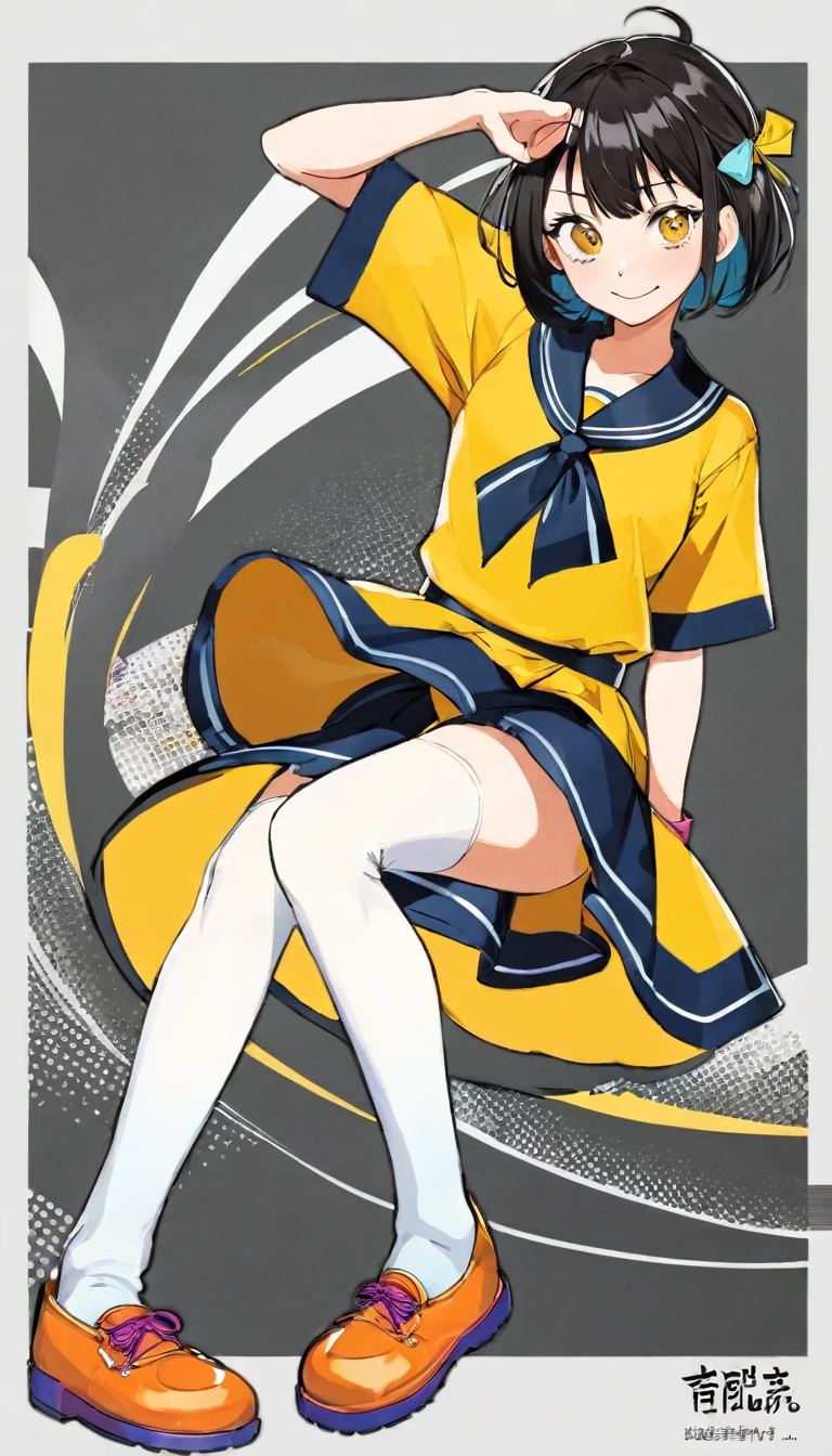 Sazae-san style image prompt
“"”
Draw a simple anime-style character. The character will have the following characteristics
Hair: The character has short black hair with straight-cut bangs. Part of the hair is tied back short.
Expression: The character has large eyes, a small nose, and a wide-mouthed smile. The eyes are large white with a black pupil in the center.
Clothing: The character wears a bright yellow collared shirt with short sleeves. The collar of the shirt is orange and is designed to stand out.
Skirt: The character wears a bright pink flared skirt. The skirt is above the knee and simple in design.
Socks: The character wears white socks. The socks are calf high, simple and plain.
Pose: The character holds his right hand out to the side and his left hand extended slightly downward. The legs are standing together, giving the overall impression of energy and activity.
Color: The character's colors are very bright, with the yellow of his shirt, the pink of his skirt, and the white of his socks. Lines are black and clearly outlined.
Background: The background is white, with nothing painted to highlight the character. The focus is on the character itself.
The overall design of the character is simple, with clear lines and bright colors. The design is friendly and is intended to have a children's cartoon style.
“"”
Translated with DeepL.com (free version)