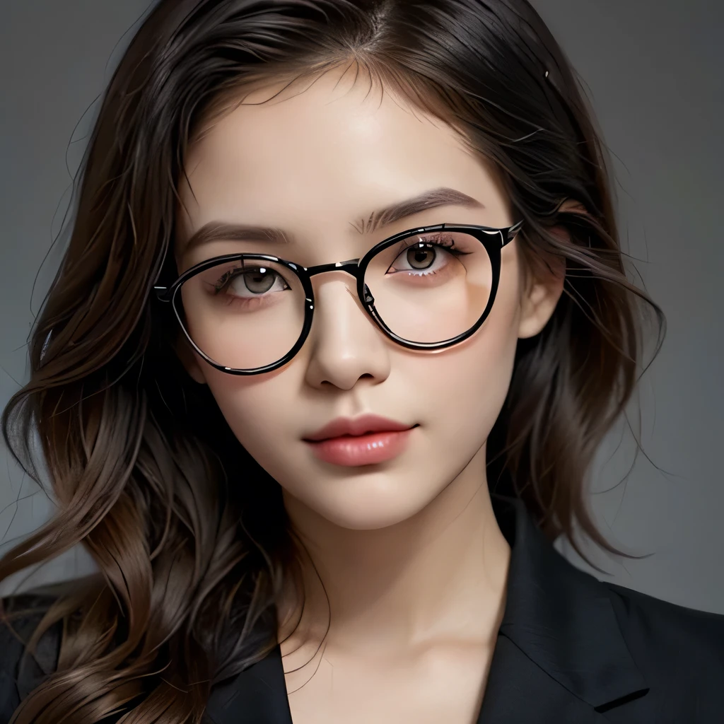 Create an elegant woman wearing black glasses